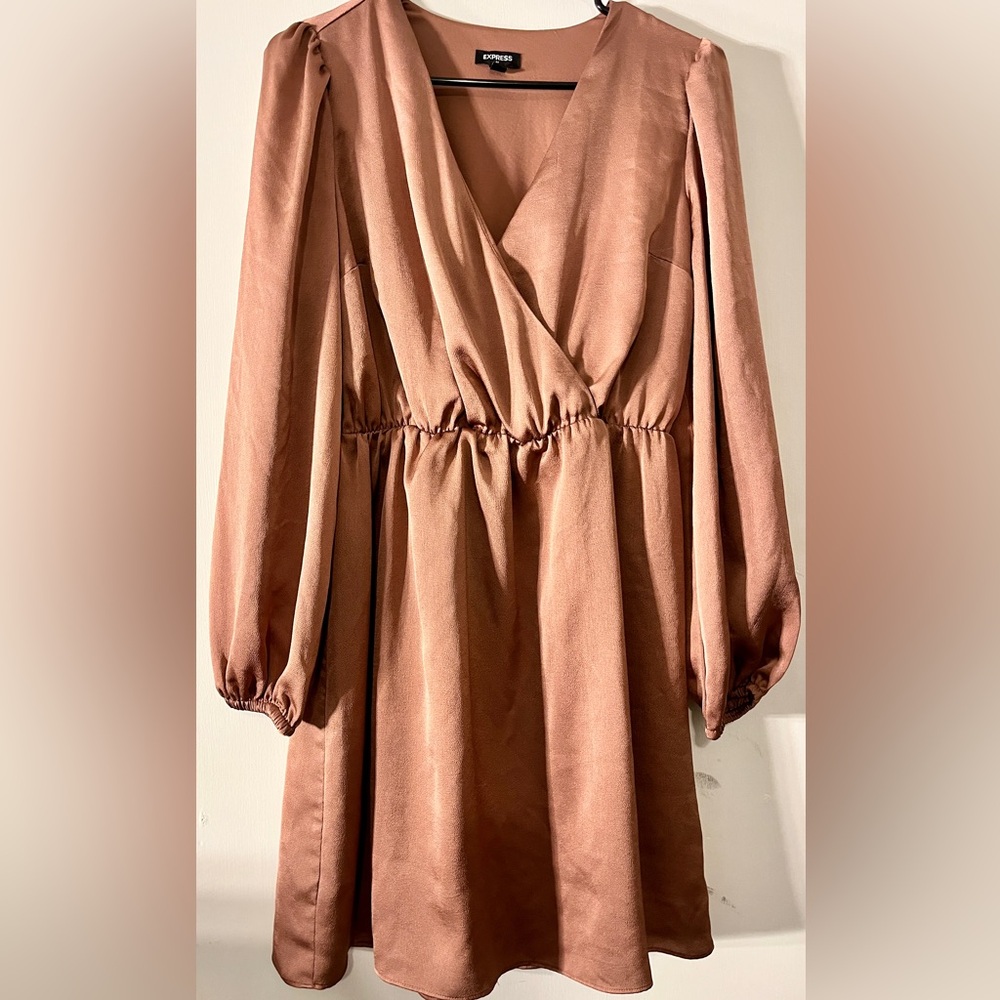 Express Pink Bishop Sleeve Asymmetrical Ruffled Dress